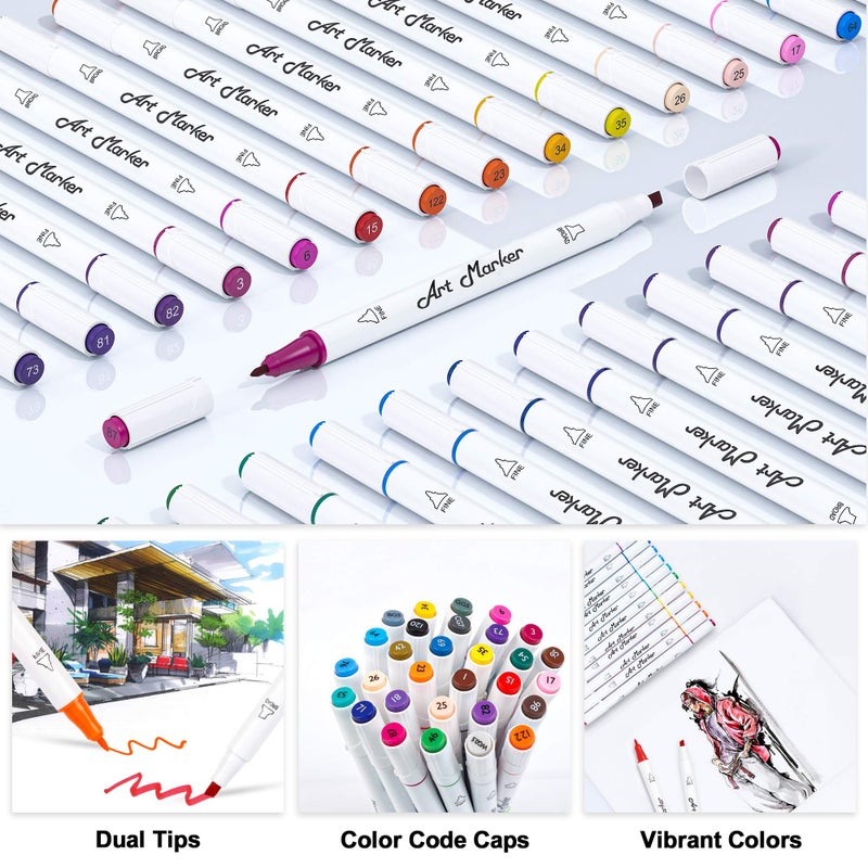 Lelix 30 Colors Art Markers, Dual Tip Permanent Marker Pens Highlighters Perfect for Kids Adults Artist Drawing Sketching Card Making & Coloring Books - Image 2